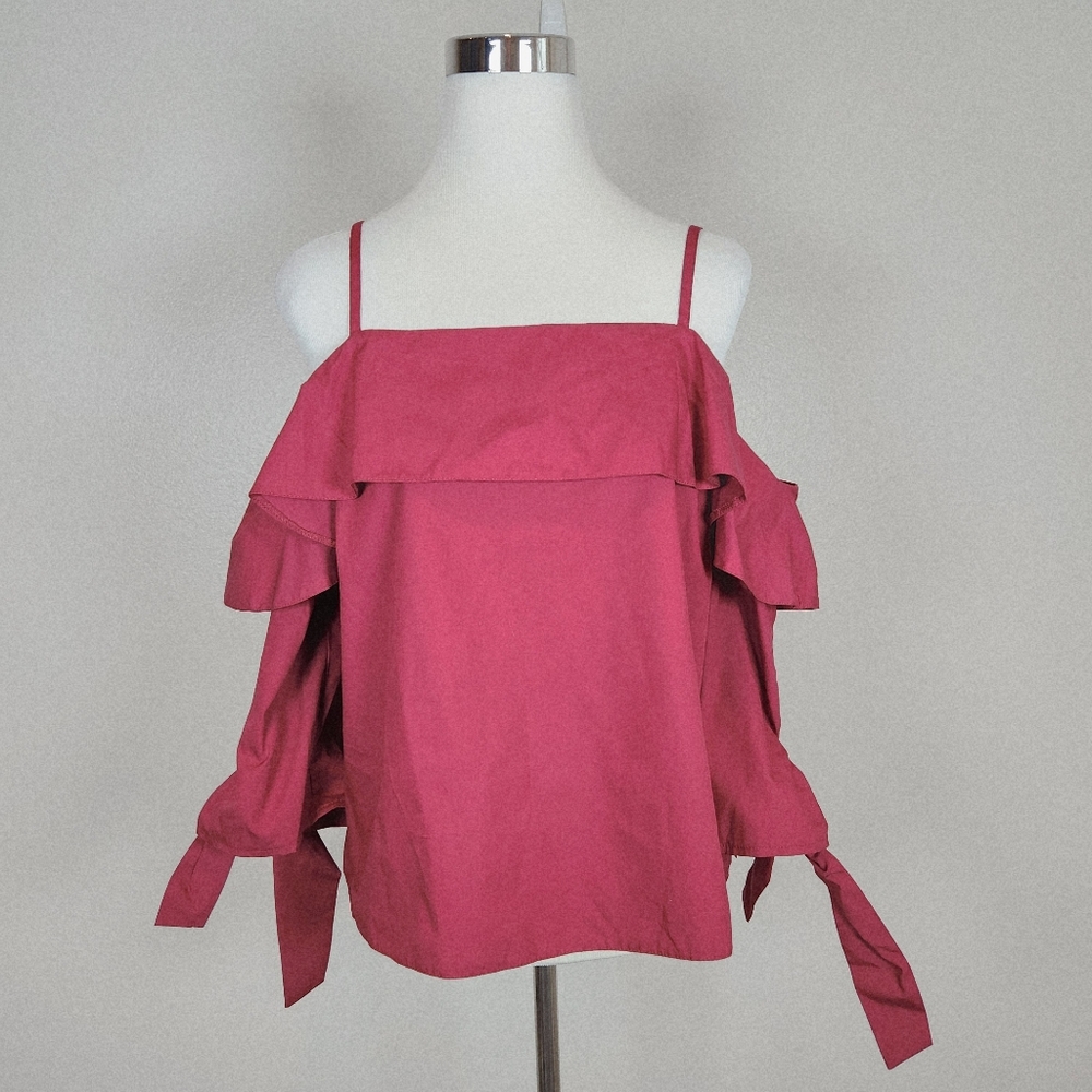 TOPSHOP Red Off-the-Shoulder Tie Sleeve Blouse US 10 Retro Festival Festive